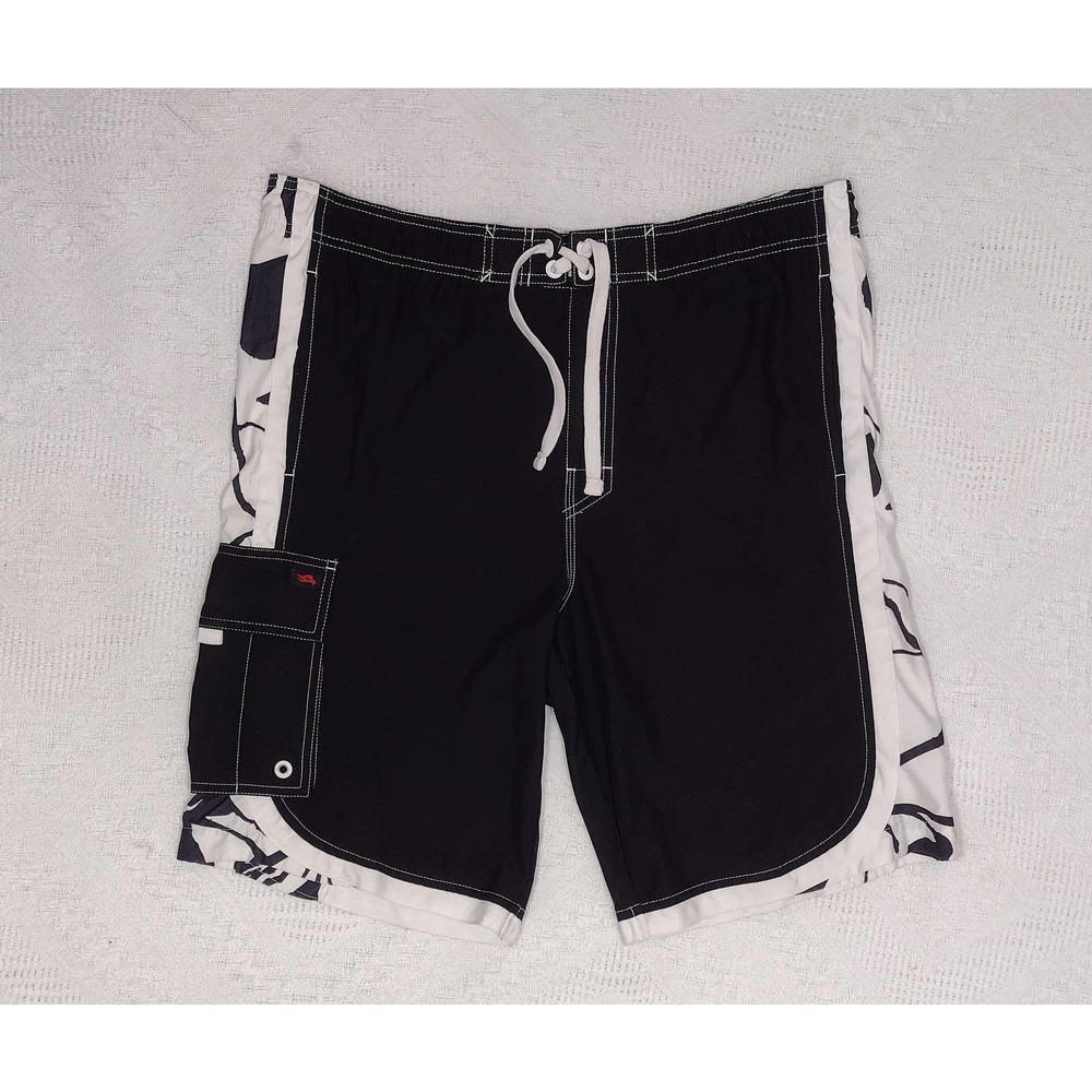 Tony Hawk swim trunks medium 38" 36" black white cargo pocket M swimming shorts